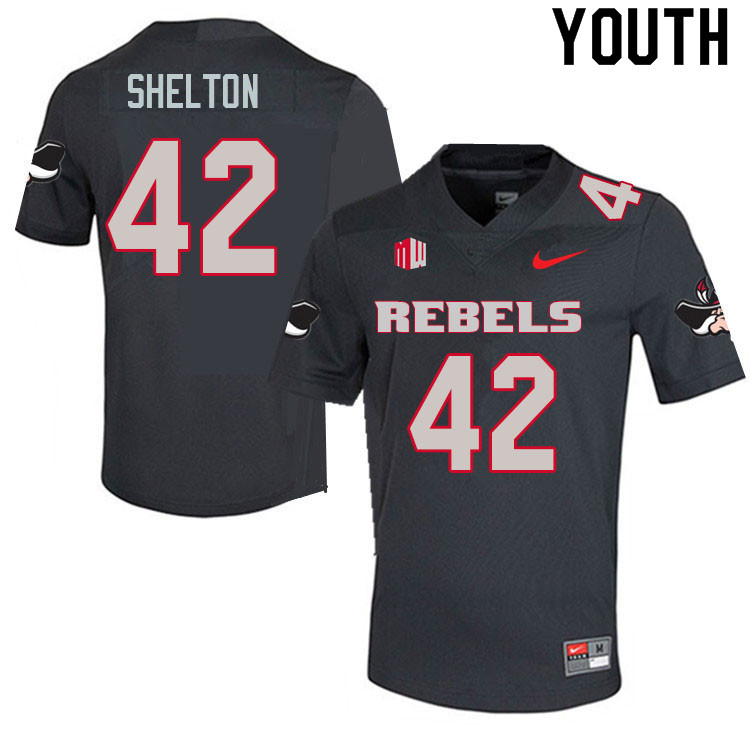 Youth #42 Elijah Shelton UNLV Rebels College Football Jerseys Sale-Charcoal
